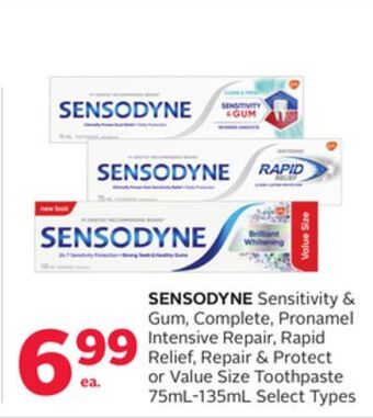 Rexall Sensodyne sensitivity & gum, complete, pronamel intensive repair, rapid relief, repair & protect or value size toothpaste 75m offer