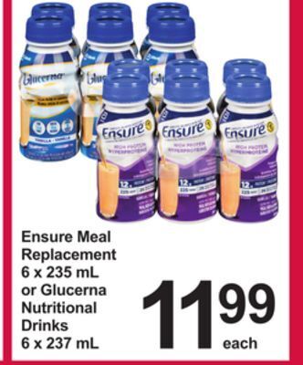 Pharmasave Ensure meal replacement 6 x 235 ml or glucerna nutritional drinks 6 x 237 ml offer