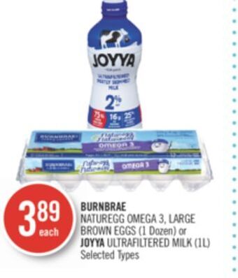 Shoppers Drug Mart Burnbrae naturegg omega 3, large brown eggs (1 dozen) or joyya ultrafiltered milk (1l) offer