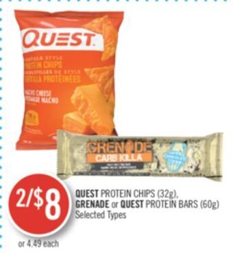 Shoppers Drug Mart Quest protein chips (32g), grenade or quest protein bars (60g) offer
