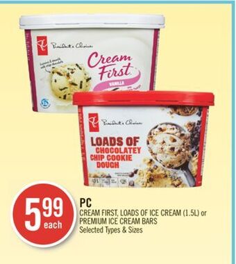 Shoppers Drug Mart Pc cream first, loads of ice cream (1.5l) or premium ice cream bars offer