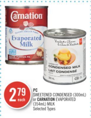 Shoppers Drug Mart Pc sweetened condensed (300ml) or carnation evaporated (354ml) milk offer