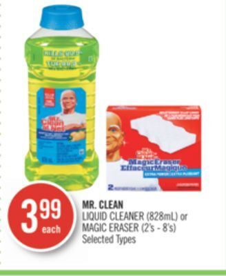 Shoppers Drug Mart Mr. clean liquid cleaner (828ml) or magic eraser (2's - 8's) offer