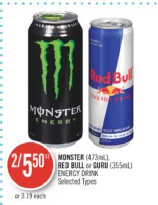 Shoppers Drug Mart Monster (473ml), red bull or guru (355ml) energy drink offer