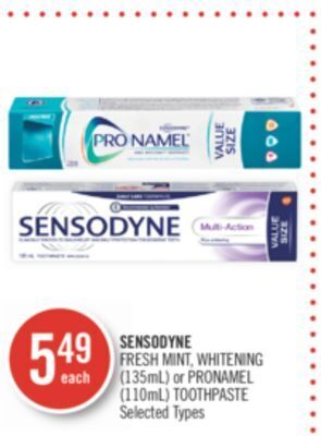Shoppers Drug Mart Sensodyne fresh mint, whitening (135ml) or pronamel (110ml) toothpaste offer