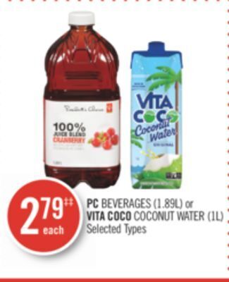 Shoppers Drug Mart Pc beverages (1.89l) or vita coco coconut water (1l) offer