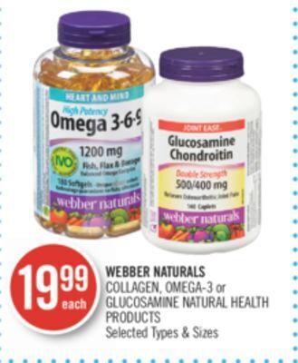 Shoppers Drug Mart Webber naturals collagen, omega-3 or glucosamine natural health products offer