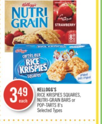 Shoppers Drug Mart Kellogg's rice krispies squares, nutri-grain bars or pop-tarts offer