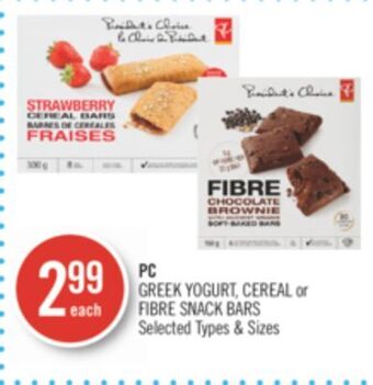 Shoppers Drug Mart Pc greek yogurt cereal or fibre snack bars offer