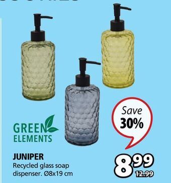 JYSK Green elements juniper recycled glass soap dispenser offer