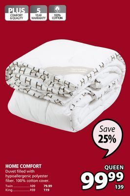 JYSK Home comfort duvet filled with hypoallergenic polyester fiber offer