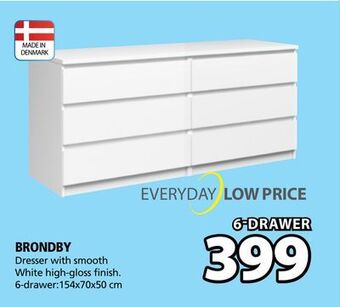 JYSK Brondby dresser with smooth white high-gloss finish offer