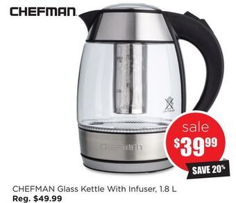 Kitchen Stuff Plus Chefman glass kettle with infuser, 1.8 l offer