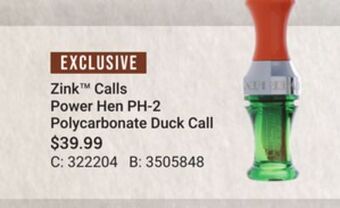 Bass Pro Zink calls power hen ph-2 polycarbonate duck call offer