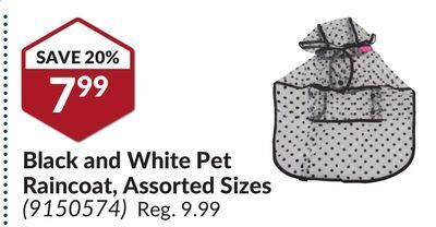 Princess Auto Black and white pet raincoat, assorted sizes offer