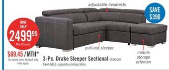 The Brick Drake 3-piece faux suede right-facing sleeper sectional - cement offer
