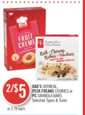 Shoppers Drug Mart Dad's oatmeal, peek freans cookies or pc granola bars offer
