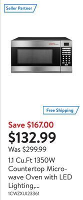 Walmart 1.1 cu.ft 1350w countertop microwave oven with led lighting, stainless steel (output 900w) offer