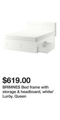 IKEA Brimnes bed frame with storage & headboard, white/luröy, queen offer