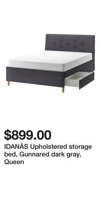 IKEA Idanäs upholstered storage bed, gunnared dark gray, queen offer