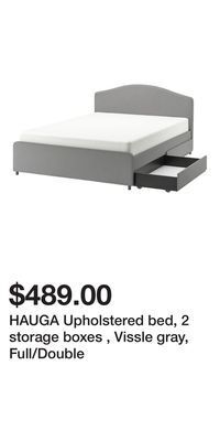 IKEA Hauga upholstered bed, 2 storage boxes , vissle gray, full/double offer