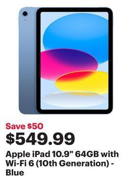 Best Buy Apple ipad 10.9 64gb with wi-fi 6 (10th generation) - blue offer