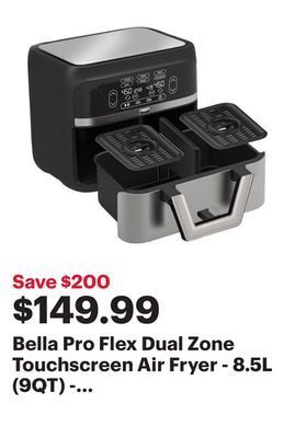 Best Buy Bella pro flex dual zone touchscreen air fryer - 8.5l (9qt) - stainless steel - only at best buy offer