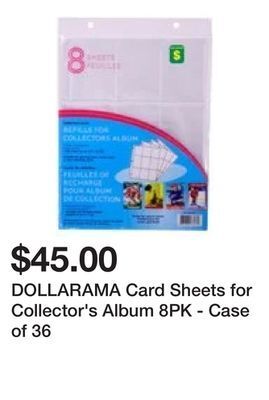 Dollarama Dollarama card sheets for collector's album 8pk - case of 36 offer