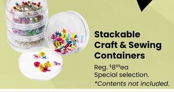 Fabricland Stackable craft & sewing containers offer