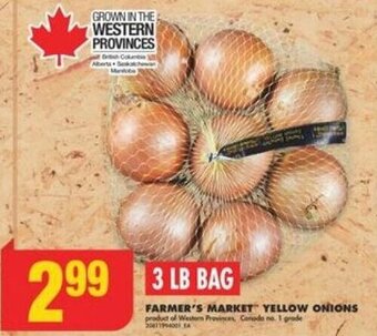 No Frills FARMER'S MARKET YELLOW ONIONS 3 LB BAG offer
