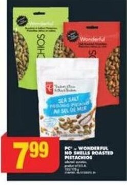 No Frills PC WONDERFUL NO SHELLS ROASTED PISTACHIOS offer