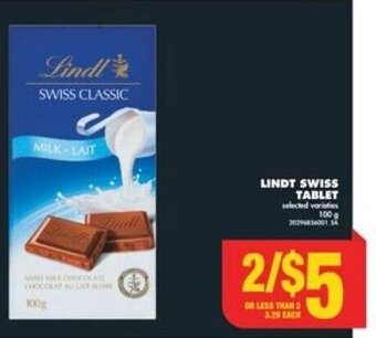 No Frills LINDT SWISS TABLET 100 g offer