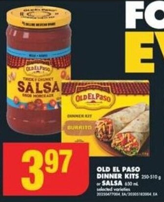 No Frills OLD EL PASO DINNER KITS 250-510 g or SALSA 650 ml offer