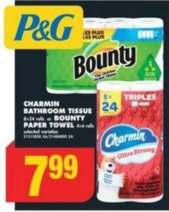 No Frills CHARMIN BATHROOM TISSUE or BOUNTY PAPER TOWEL offer