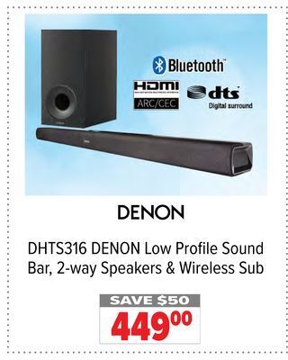 2001 Audio Video Denon low profile sound bar, 2-way speakers & wireless sub offer