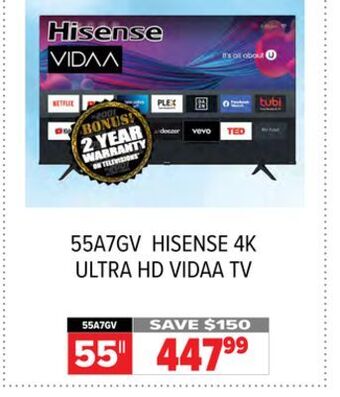 2001 Audio Video Hisense 55 4k ultra hd vidaa tv offer