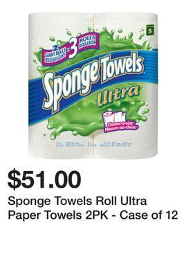 Dollarama Sponge towels roll ultra paper towels 2pk - case of 12 offer