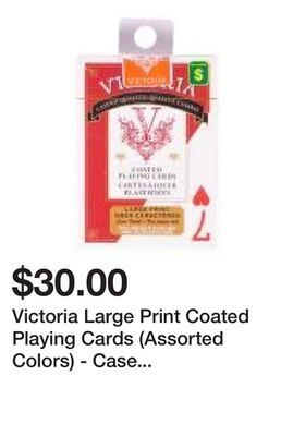 Dollarama Victoria large print coated playing cards (assorted colors) - case of 24 offer