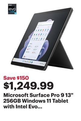 Best Buy Microsoft surface pro 9 13 256gb windows 11 tablet with intel evo core i5-1235u/8gb ram - graphite offer