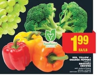 No Frills RED, YELLOW ORANGE PEPPERS 4.39/kg or BROCCOLI CROWNS offer