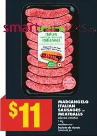 No Frills MARCANGELO ITALIAN SAUSAGES or MEATBALLS 1 kg offer
