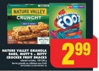 No Frills NATURE VALLEY GRANOLA BARS, MOTT'S or BETTY CROCKER FRUIT SNACKS 120-230 g offer