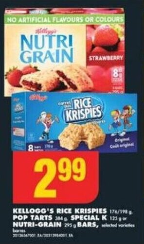 No Frills KELLOGG'S RICE KRISPIES 176/198 g POP TARTS 384 g SPECIAL K 125 g or NUTRI-GRAIN 295 g BARS, offer