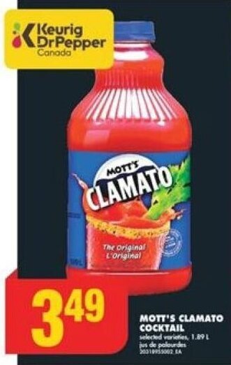No Frills MOTT'S CLAMATO COCKTAIL 1,89 L offer