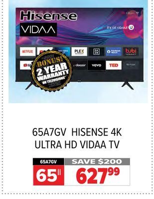 2001 Audio Video Hisense 65 4k ultra hd vidaa tv offer