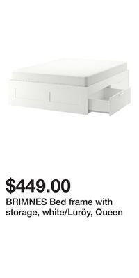 IKEA Brimnes bed frame with storage, white/luröy, queen offer