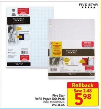 Walmart Five Star Refill Paper 100 Pack offer