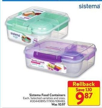 Walmart Sistema Food Containers offer