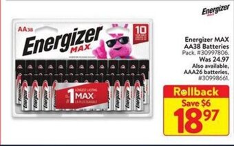 Walmart Energizer MAX AA38 Batteries offer