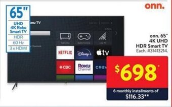 Walmart 65" 4K UHD HDR Smart TV offer